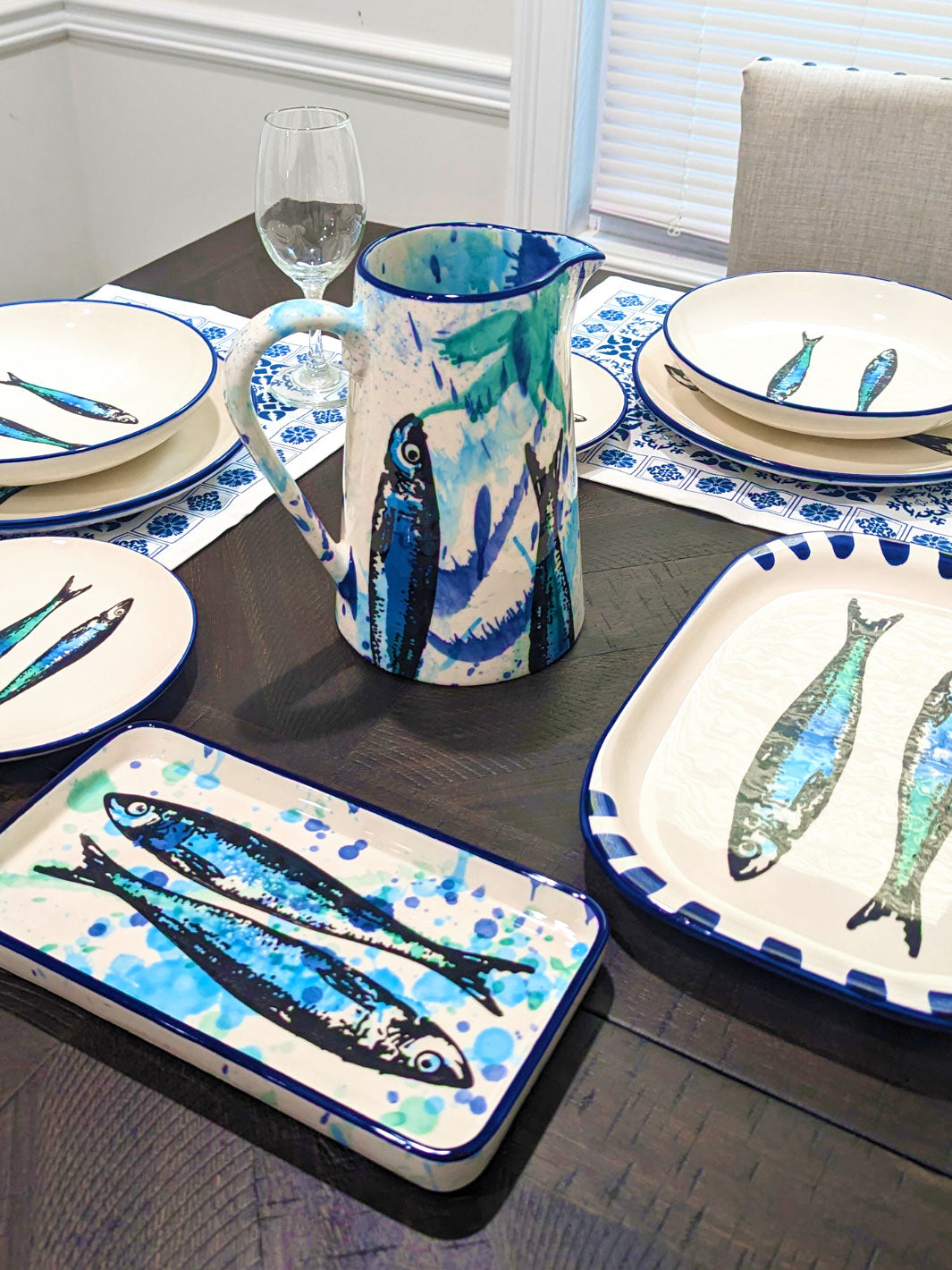 Portuguese Pottery Ceramic Pitcher - Splash Sardines