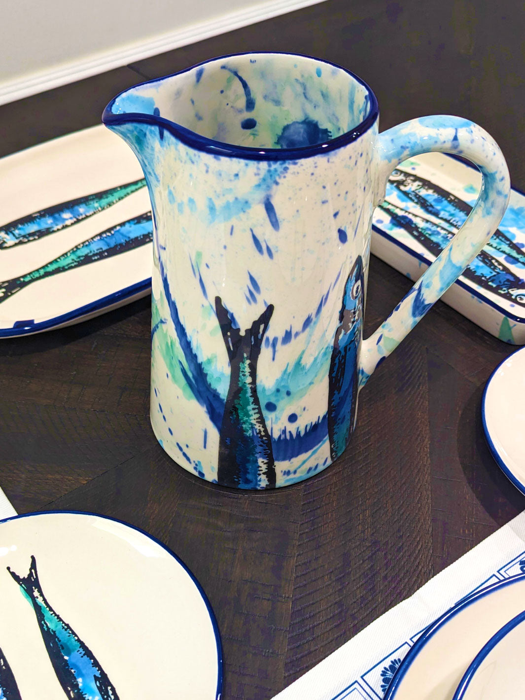 Portuguese Pottery Ceramic Pitcher - Splash Sardines