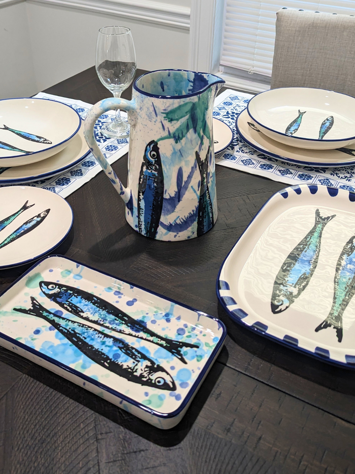 Portuguese Pottery Ceramic SoupPasta Plate - Sardines