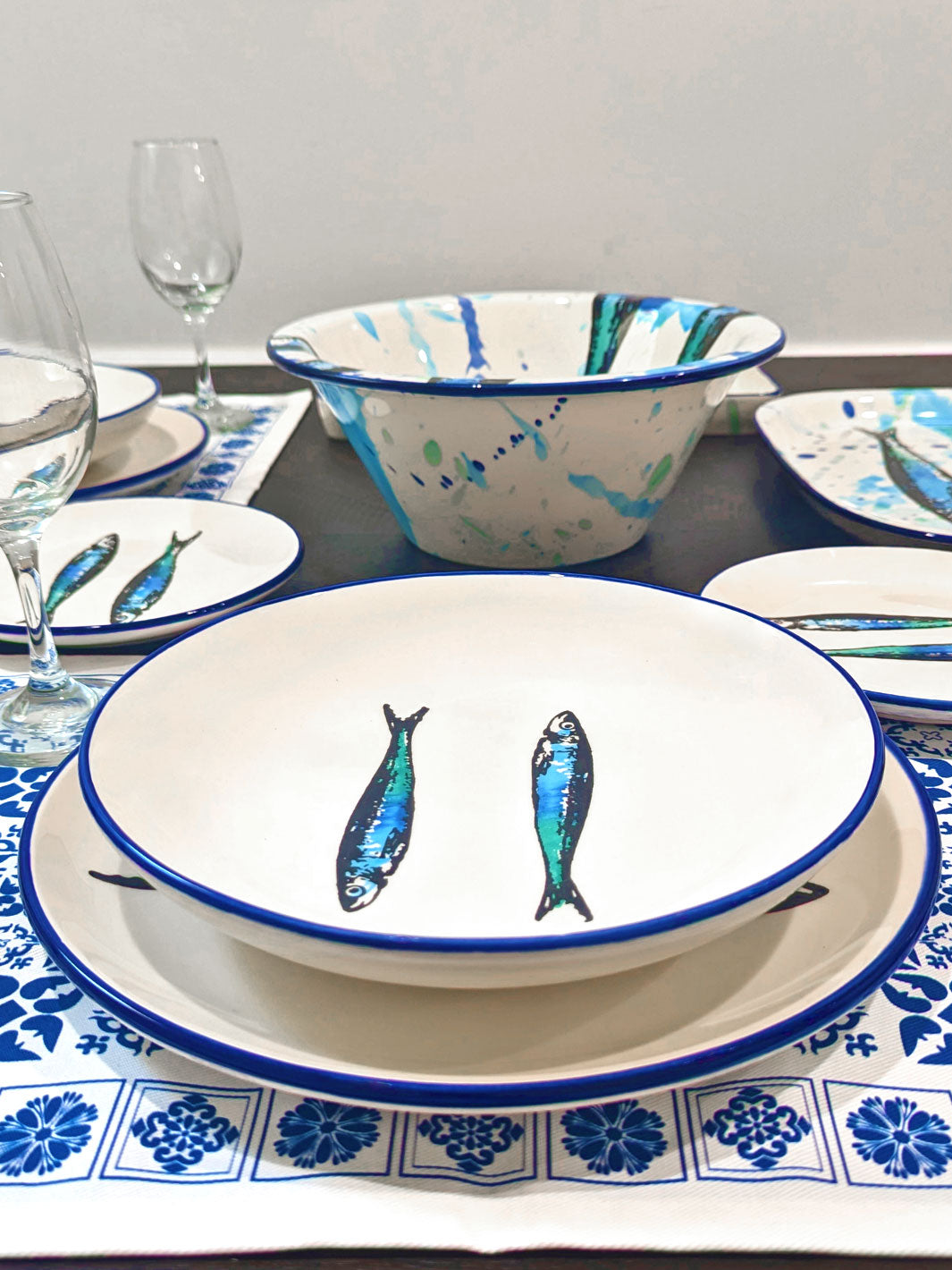 Portuguese Pottery Ceramic SoupPasta Plate - Sardines