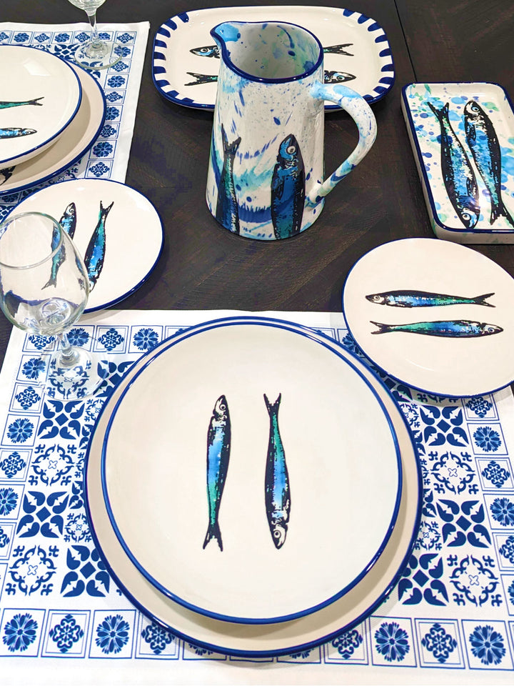 Portuguese Pottery Ceramic SoupPasta Plate - Sardines