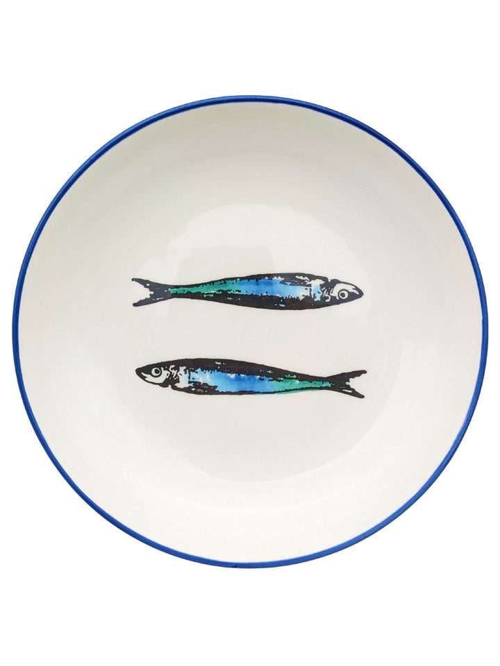 Portuguese Pottery Ceramic SoupPasta Plate - Sardines