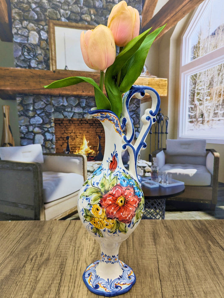 Portuguese Pottery Hand Painted Alcobaça Ceramic Floral Pitcher - Gomil