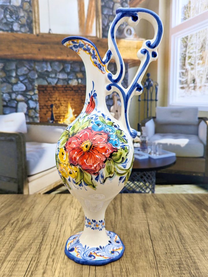 Portuguese Pottery Hand Painted Alcobaça Ceramic Floral Pitcher - Gomil