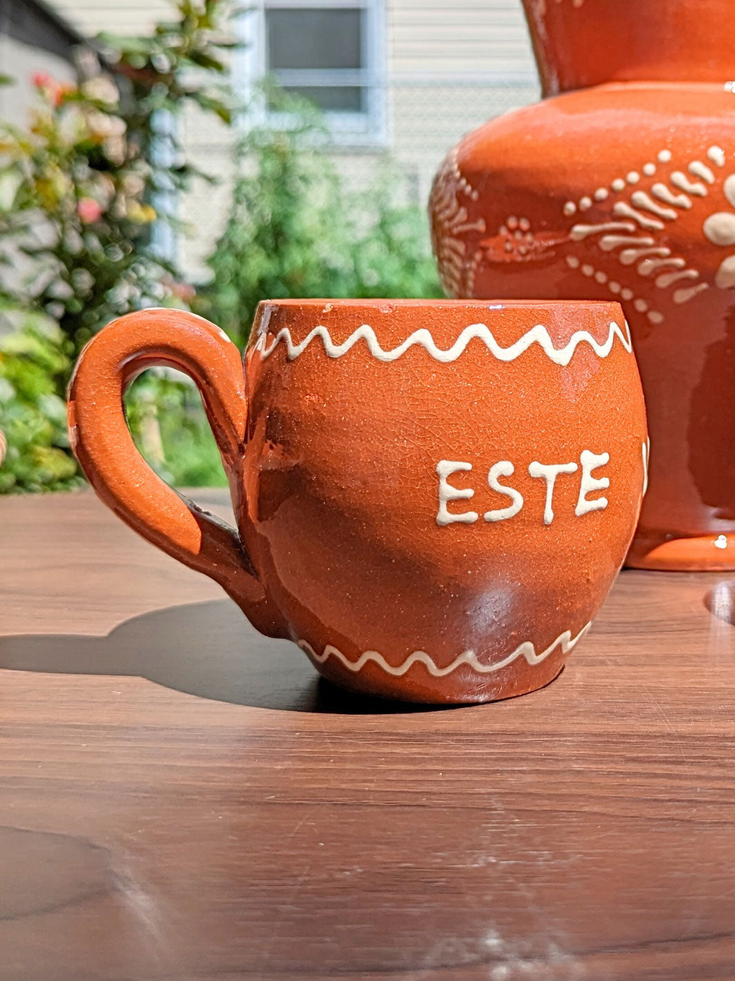 Portuguese Pottery Terracotta Glazed Clay Wine Mugs - Set of 4