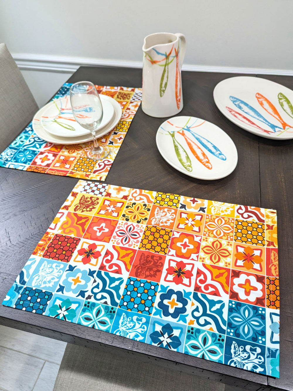 Portuguese Tiles POP Pattern Multicolored Placemats - Set of 2