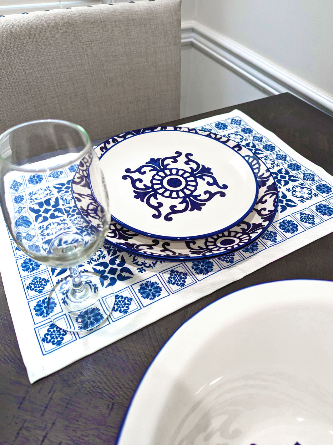 Traditional Portuguese Tiles Inspired Blue & White Placemats - Set of 2