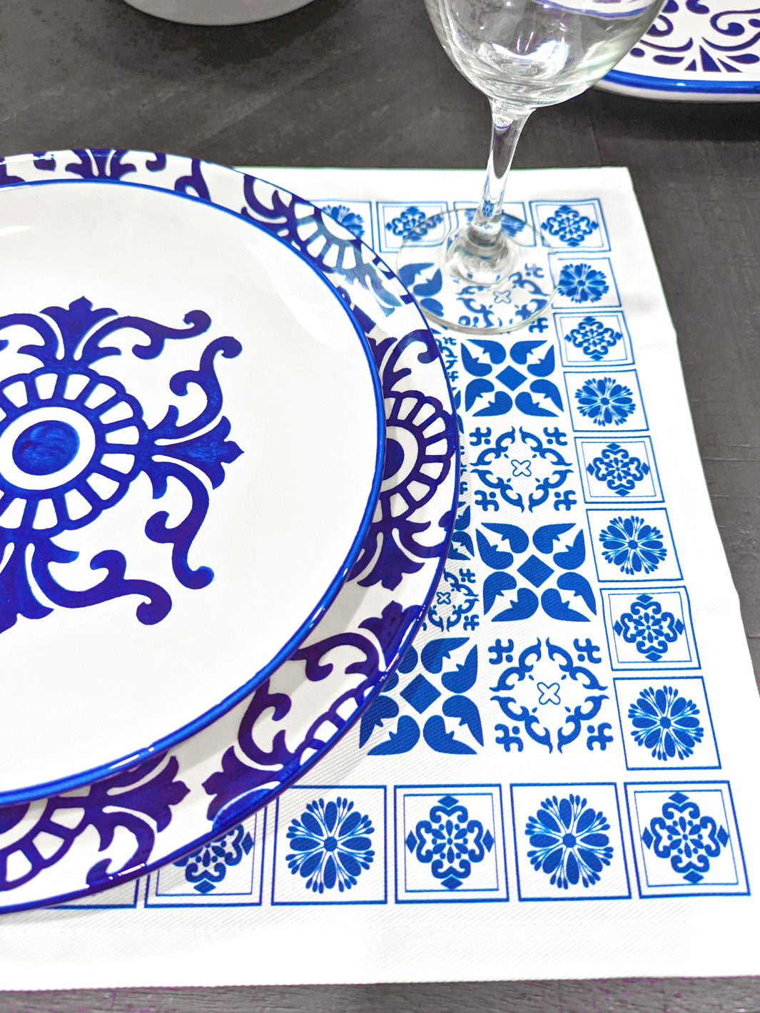 Traditional Portuguese Tiles Inspired Blue & White Placemats - Set of 2