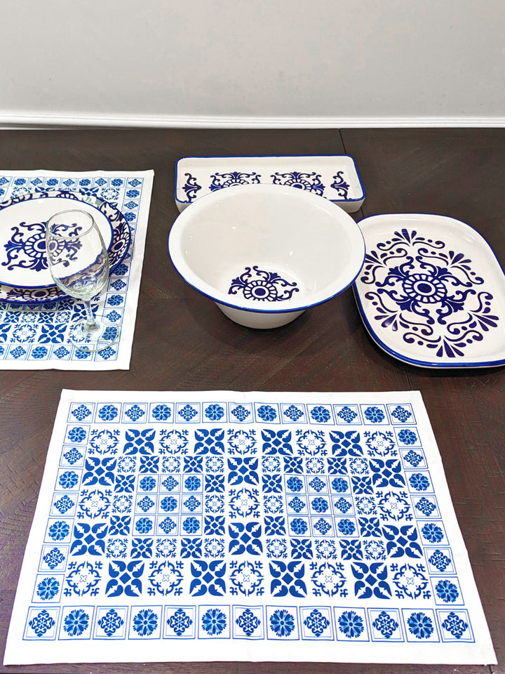 Traditional Portuguese Tiles Inspired Blue & White Placemats - Set of 2