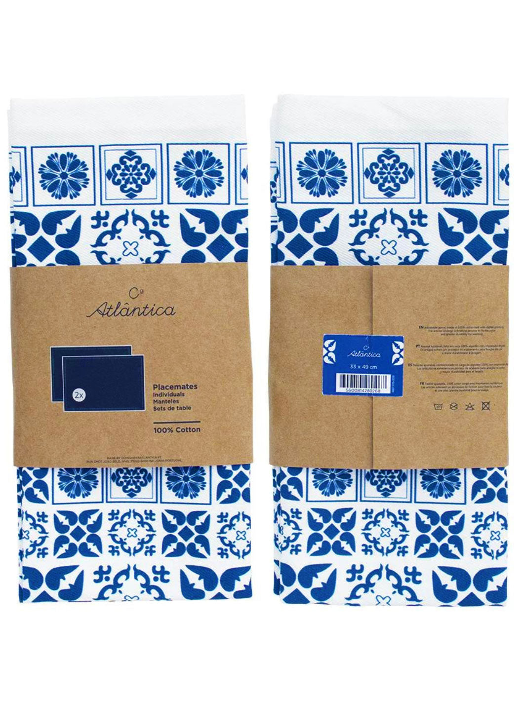 Traditional Portuguese Tiles Inspired Blue & White Placemats - Set of 2