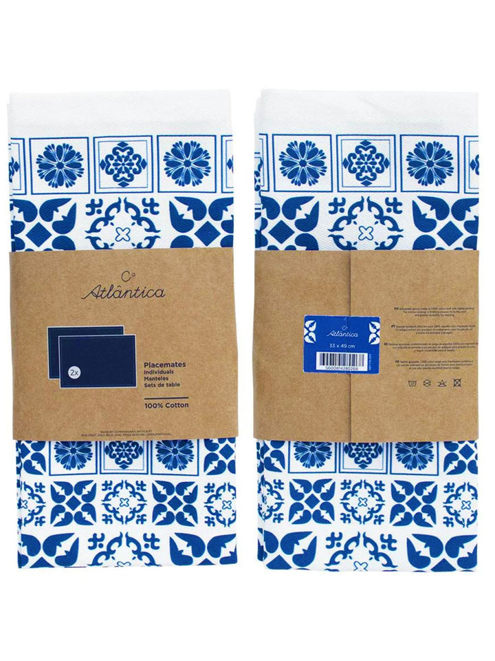 Traditional Portuguese Tiles Inspired Blue & White Placemats - Set of 2