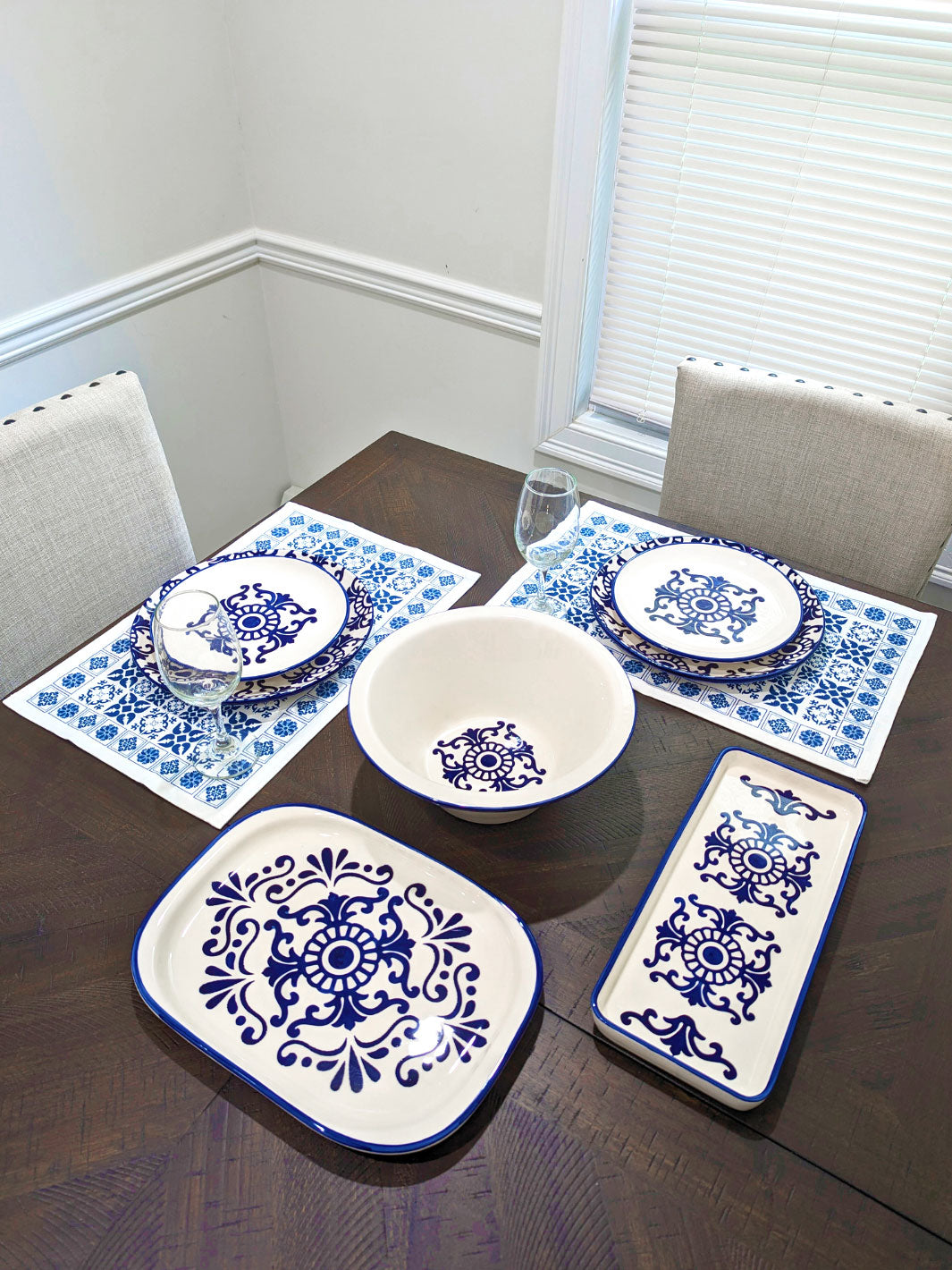 Traditional Portuguese Tiles Inspired Blue & White Placemats - Set of 2
