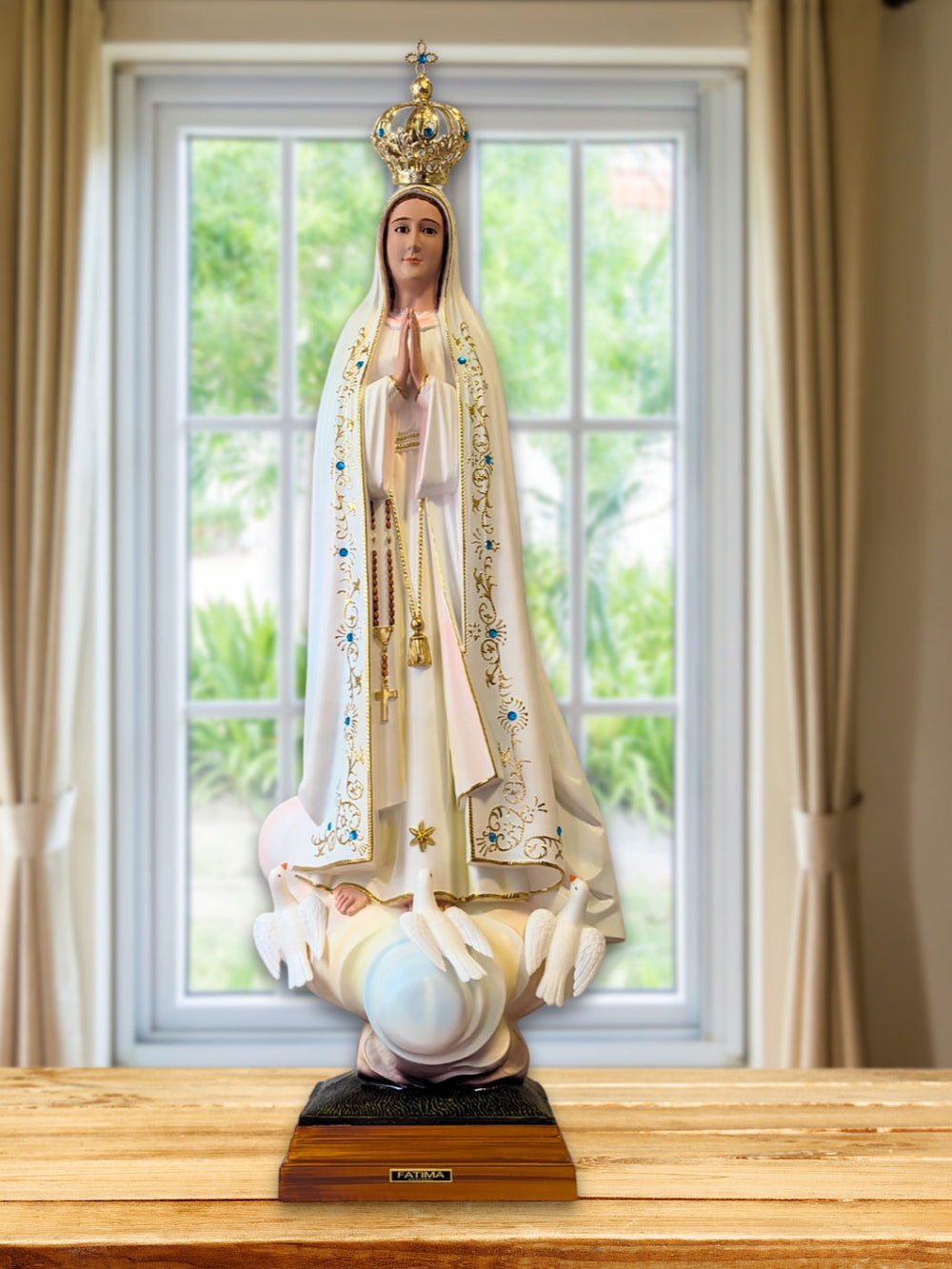 40 Inch Glass Eyes Our Lady of Fatima Statue Made in Portugal
