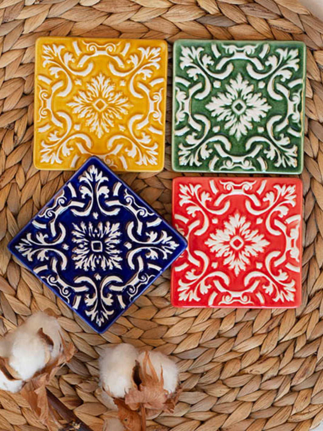 Hand-Painted Ceramic Coasters Azulejo – Set of 2