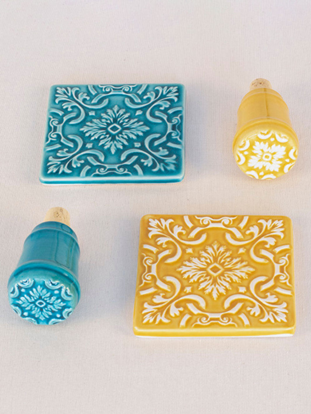 Hand-Painted Ceramic Coasters Azulejo – Set of 2