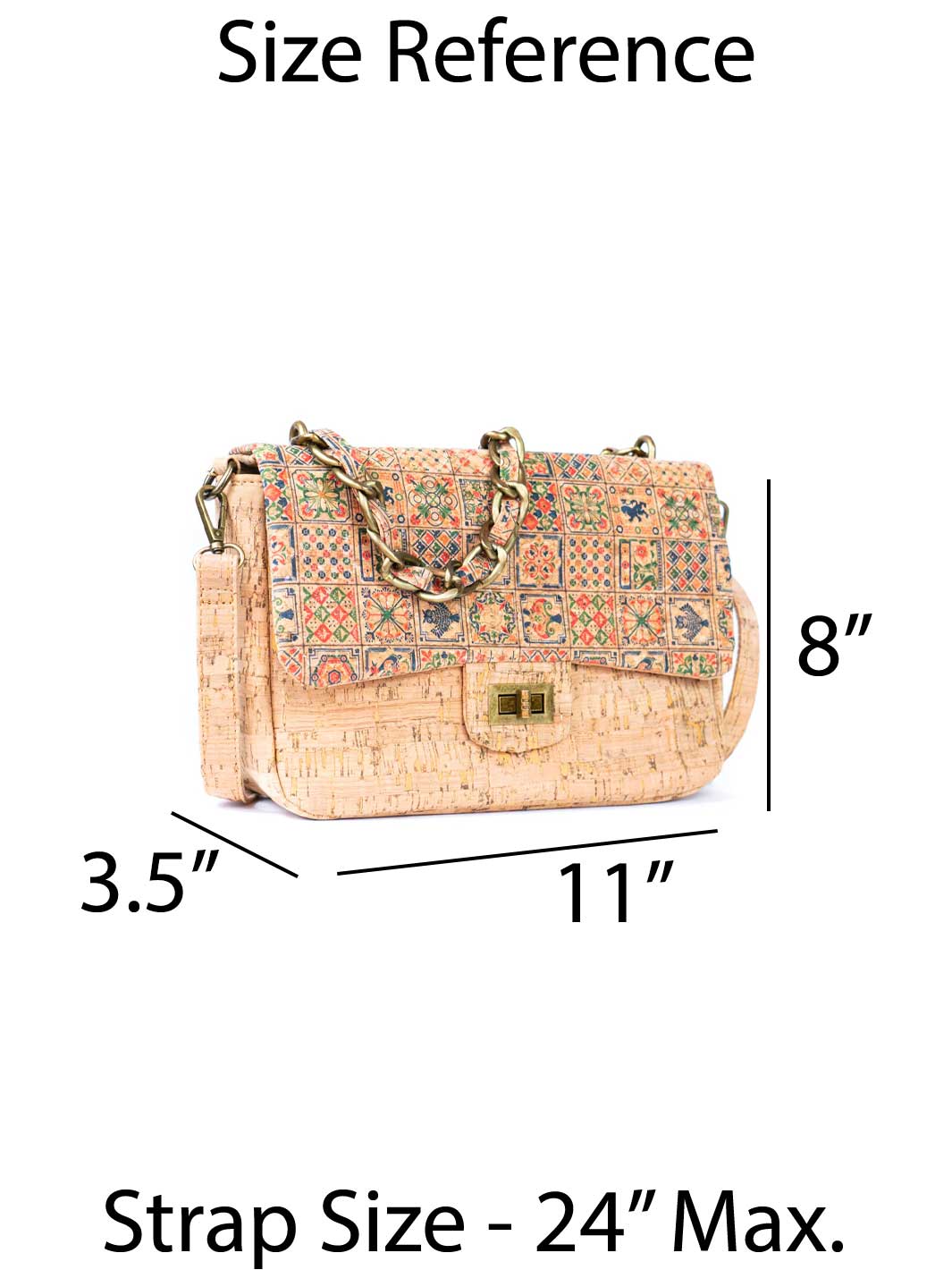 Women's Cork Shoulder Bag with Chain Accent and Button Closure