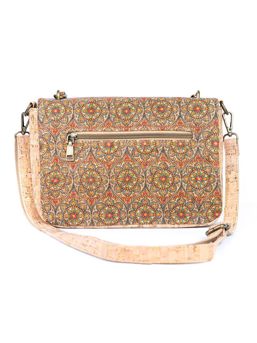 Women's Cork Shoulder Bag with Chain Accent and Button Closure