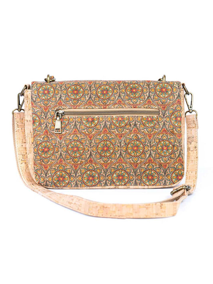 Women's Cork Shoulder Bag with Chain Accent and Button Closure