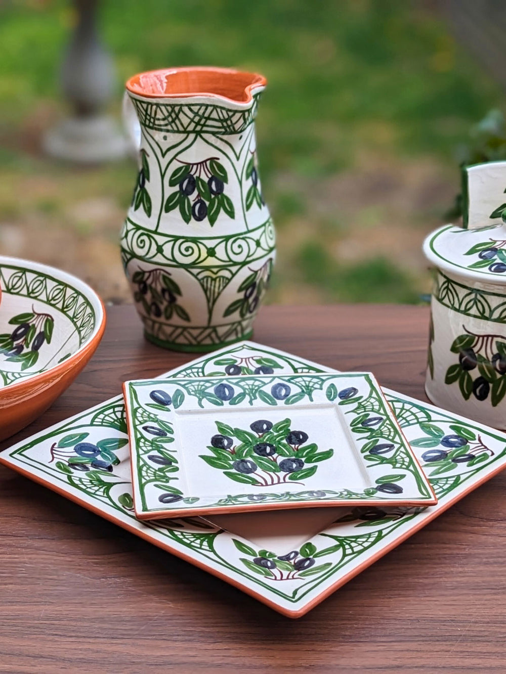 Olives Collection - Handcrafted Portuguese Pottery Clay Square Platters - Set of 2