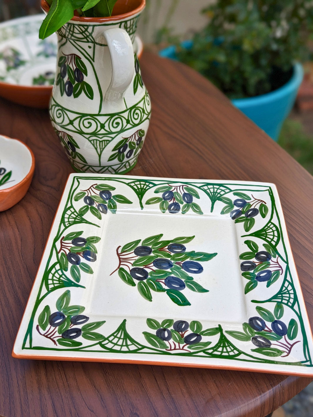 Olives Collection - Handcrafted Portuguese Pottery Clay Square Platters - Set of 2