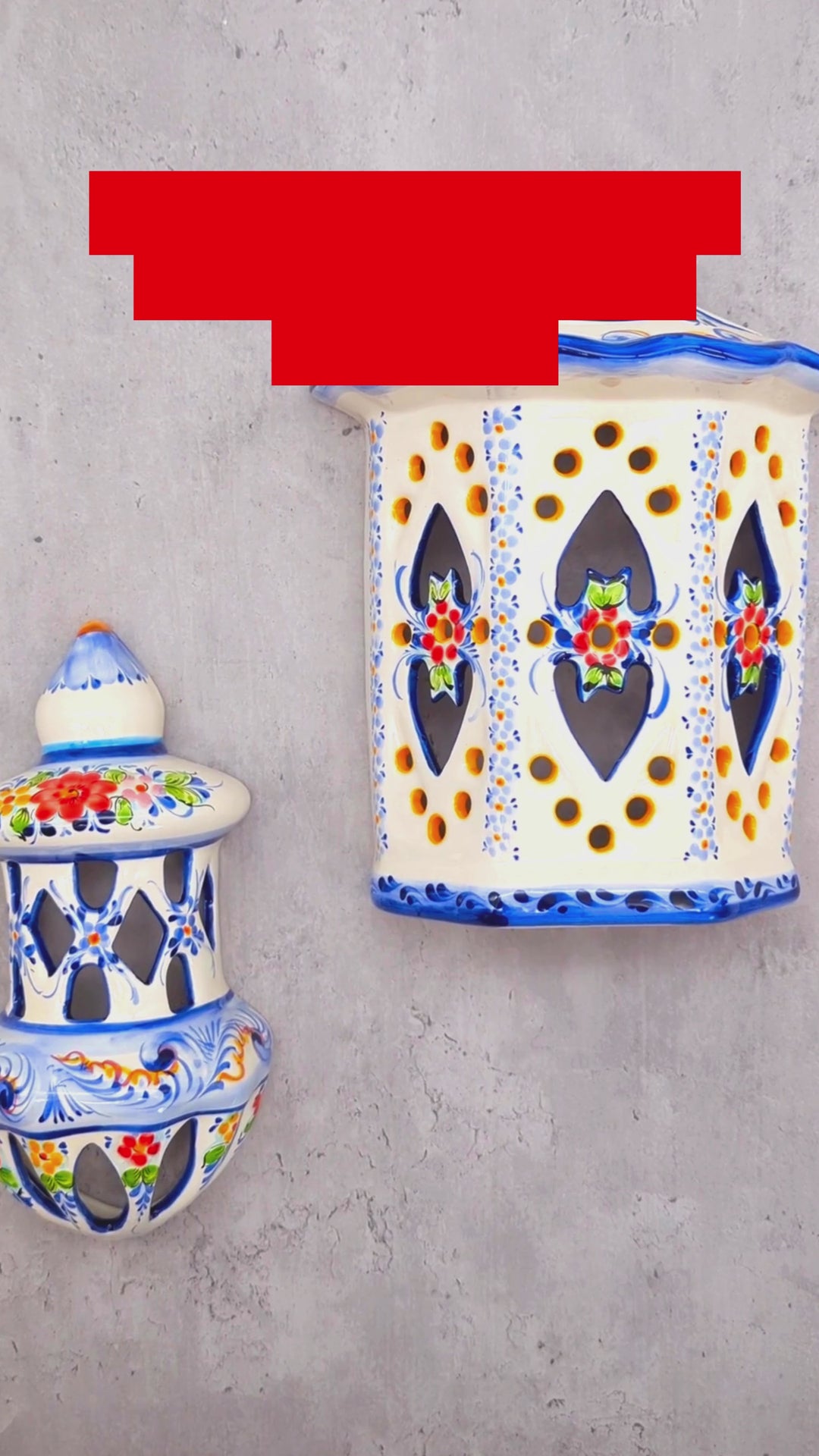 Portuguese Pottery Hand Painted Alcobaça Ceramic Wall Lantern