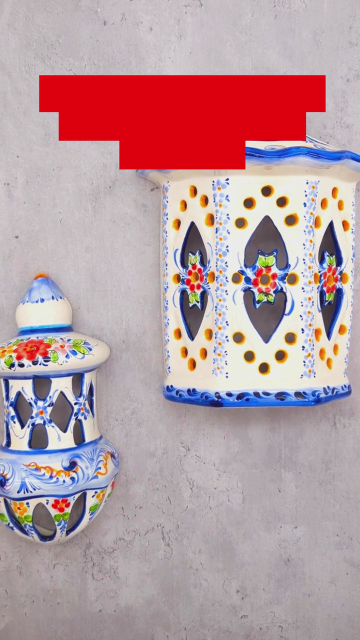 Portuguese Pottery Hand Painted Alcobaça Ceramic Wall Lantern