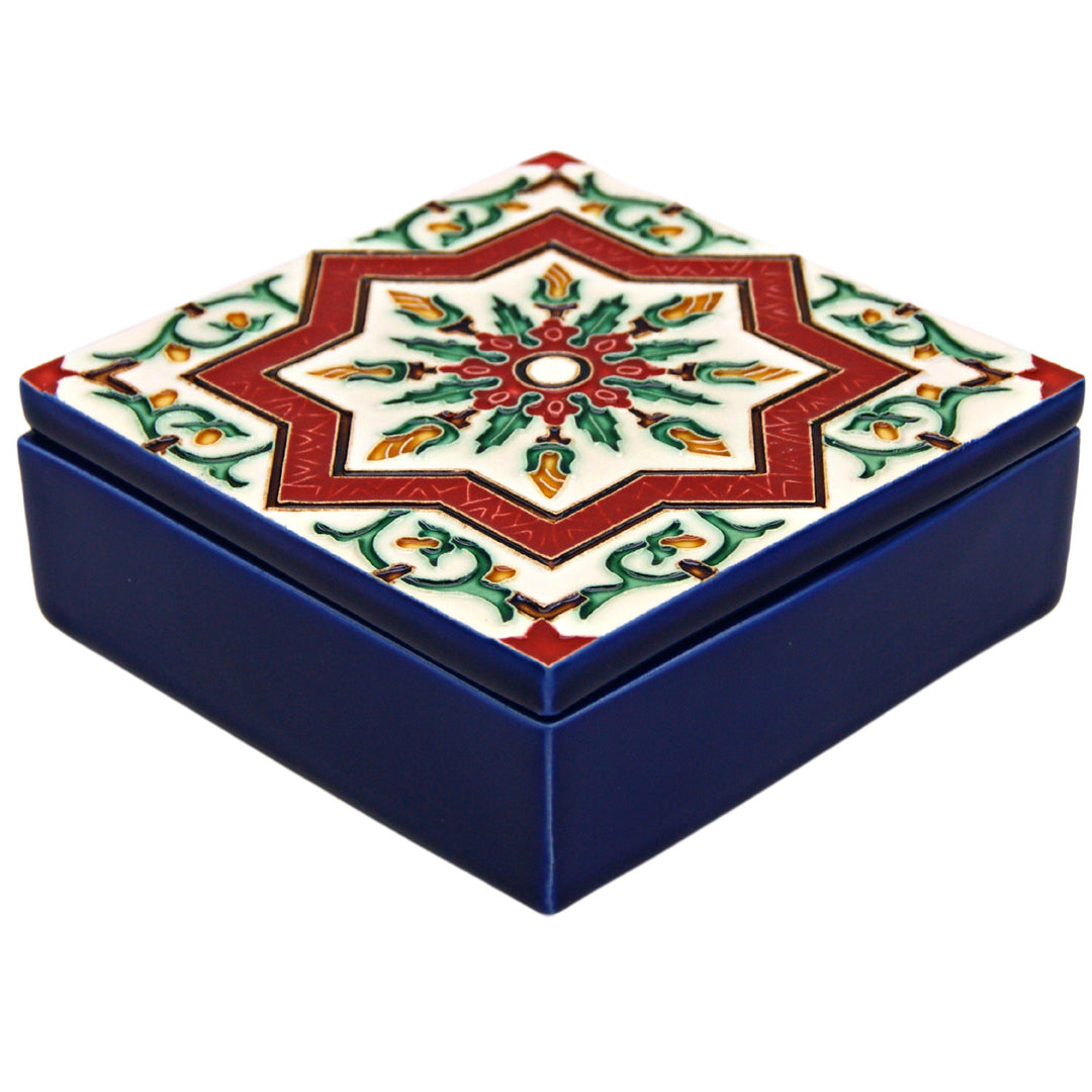 Hand Painted Portuguese Tiles Decorative Ceramic Box with Lid