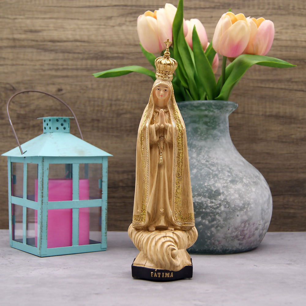 This Our Lady of Fatima statue is made in Fatima, Portugal by the hands of the same artisans that craft the statues of the Shrine of Fatima.