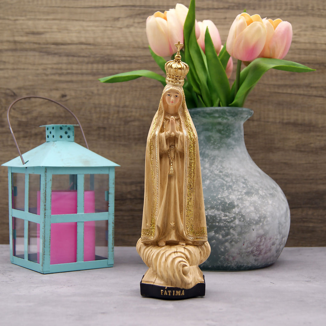 This Our Lady of Fatima statue is made in Fatima, Portugal by the hands of the same artisans that craft the statues of the Shrine of Fatima.