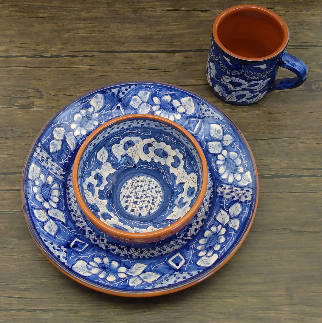 11 Inch Handmade Hand Painted Portuguese Pottery Blue Dinner Plate