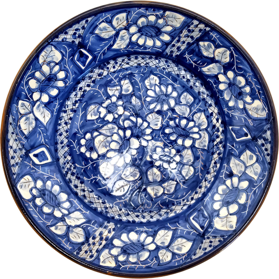 11 Inch Handmade Hand Painted Portuguese Pottery Blue Dinner Plate