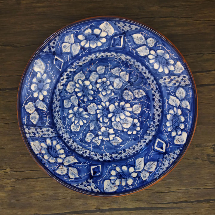 11 Inch Handmade Hand Painted Portuguese Pottery Blue Dinner Plate