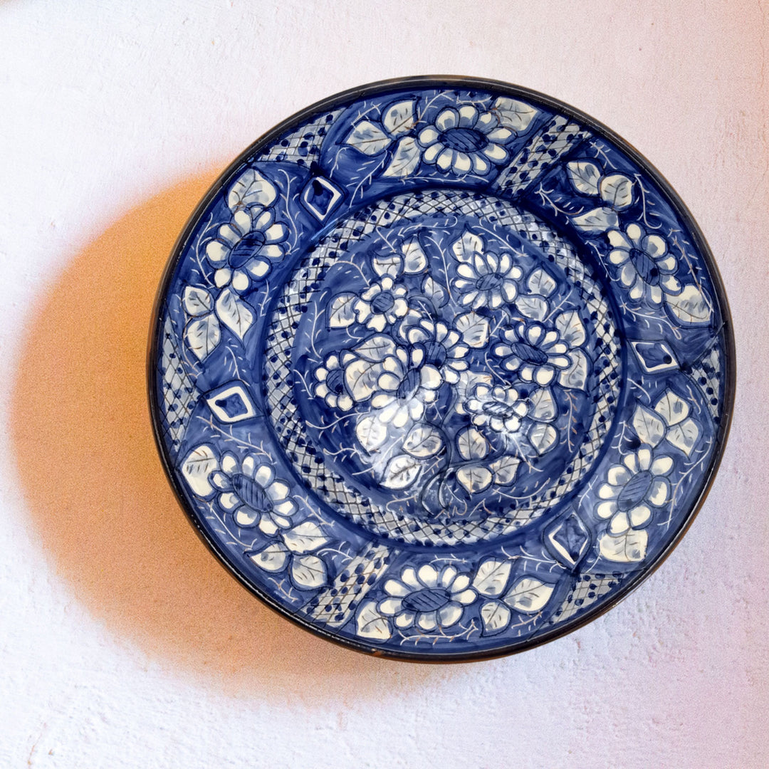 11 Inch Handmade Hand Painted Portuguese Pottery Blue Dinner Plate