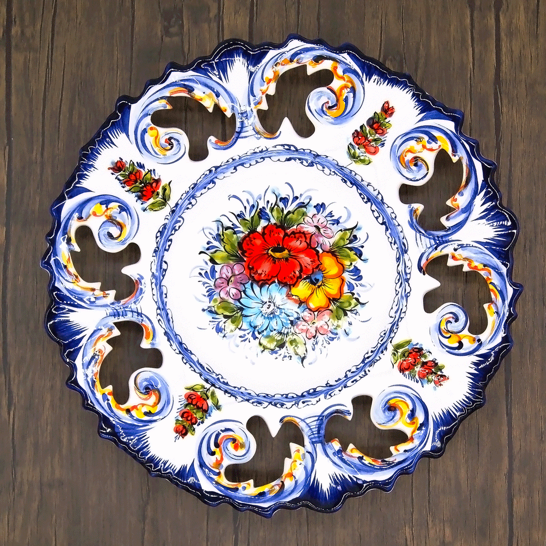 14 Inch Hand painted Portuguese Ceramic Wall Decor Hanging Plate