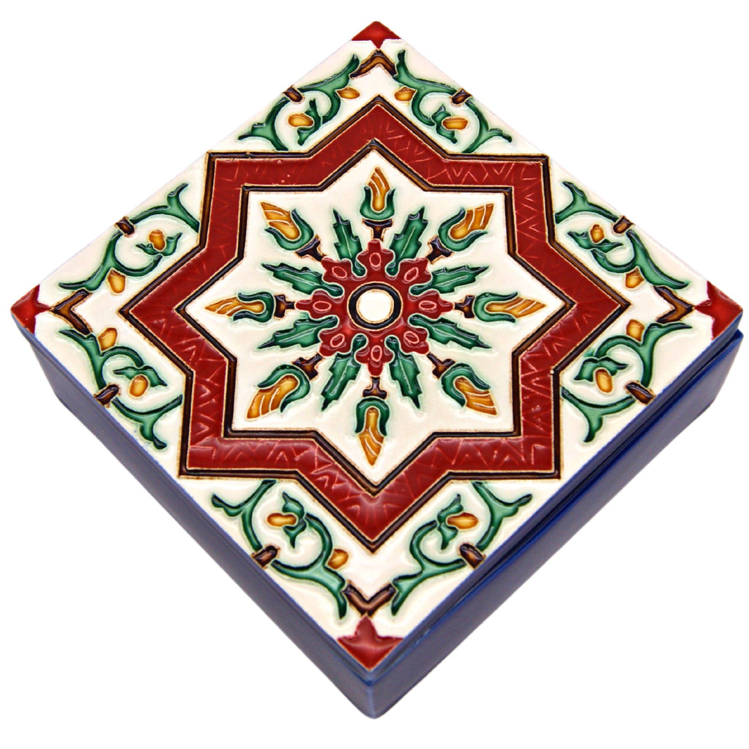 Hand Painted Portuguese Tiles Decorative Ceramic Box with Lid