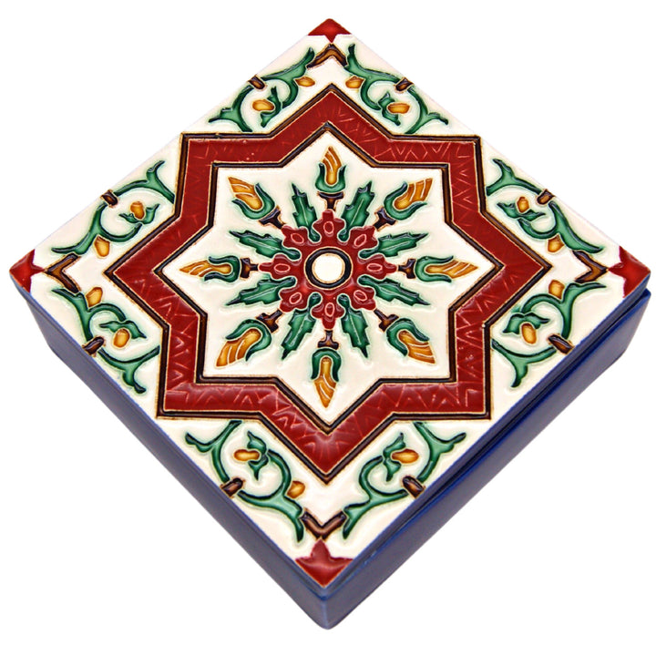 Hand Painted Portuguese Tiles Decorative Ceramic Box with Lid