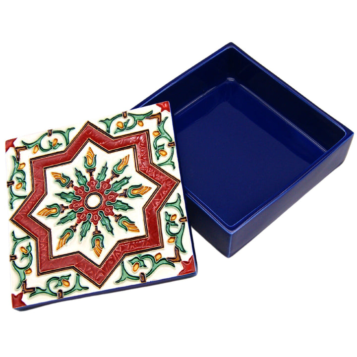 Hand Painted Portuguese Tiles Decorative Ceramic Box with Lid