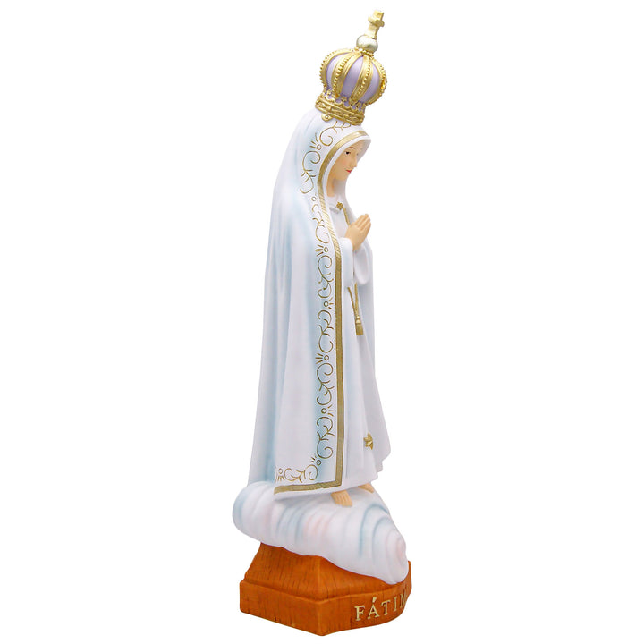 Our Lady of Fatima statue is made in Fatima, Portugal by the hands of the same artisans that craft the statues of the Shrine of Fatima.