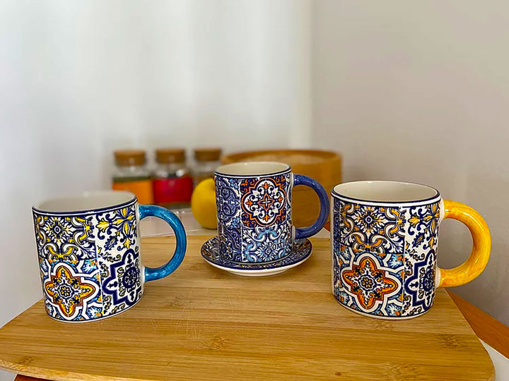 Portuguese Pottery Alcobaça Ceramic Coffee Mug - Set of 2