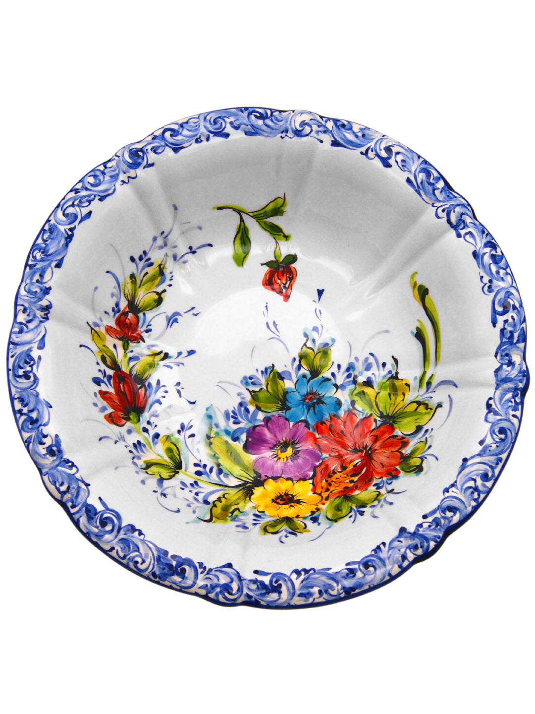 Hand Painted Portuguese Pottery Floral Wash Basin with Pitcher Set