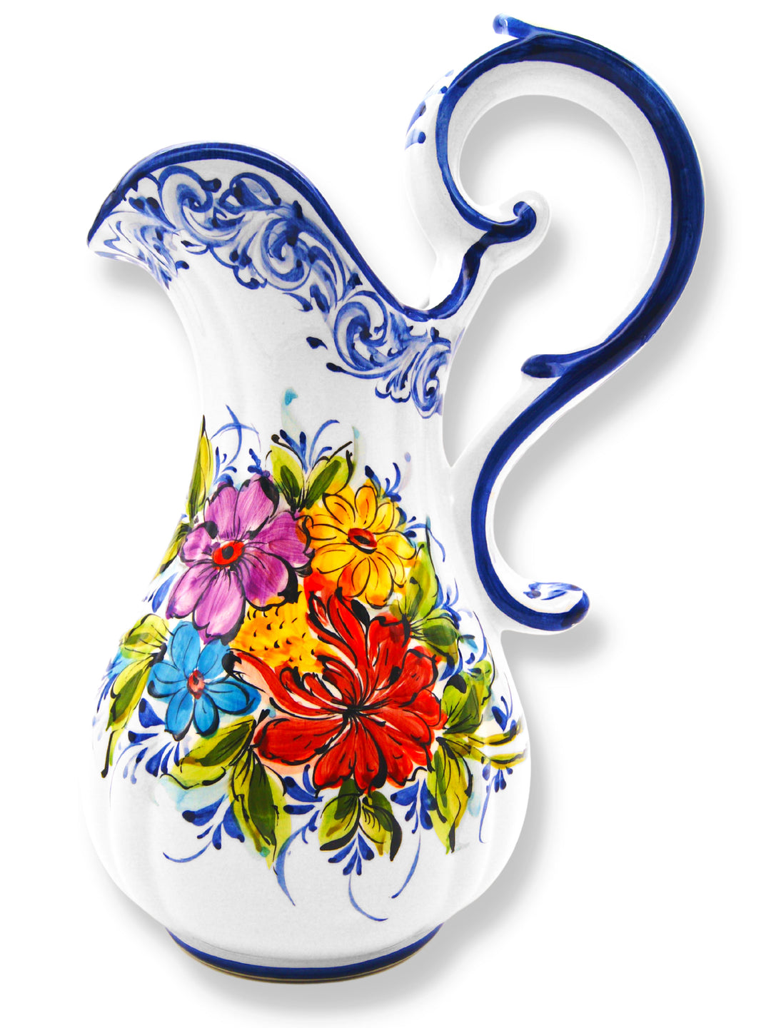 Hand Painted Portuguese Pottery Floral Wash Basin with Pitcher Set