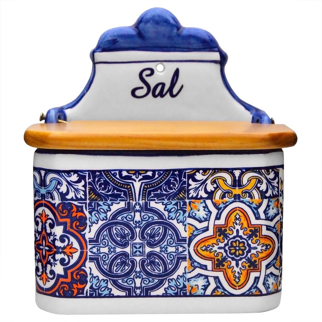Portuguese Pottery Alcobaça Ceramic Salt Cellar with Lid