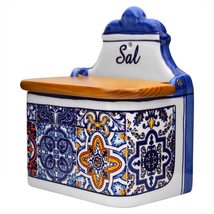 Portuguese Pottery Alcobaça Ceramic Salt Cellar with Lid