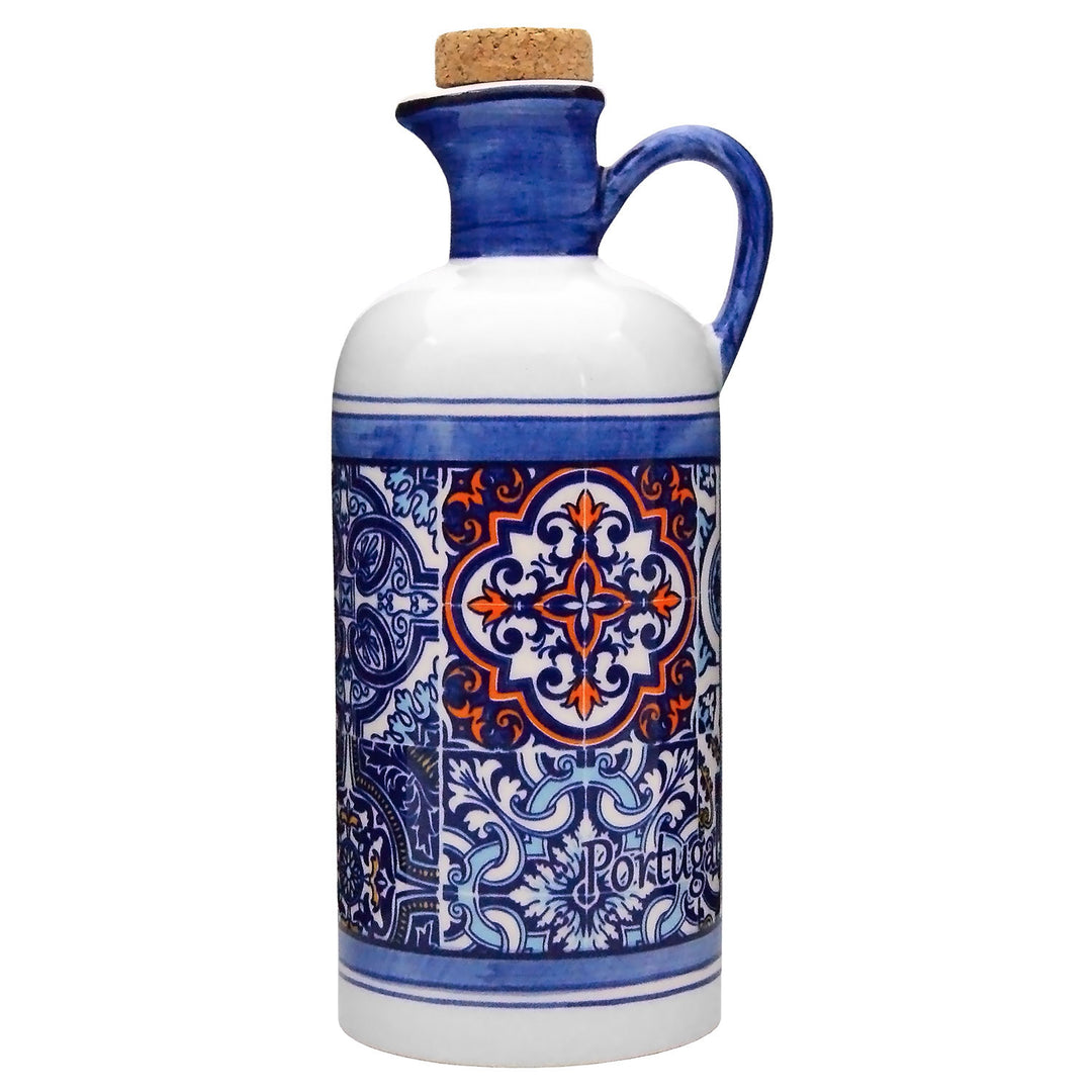 Portuguese Pottery Alcobaça Ceramic Olive Oil Cruet Bottle Dispenser