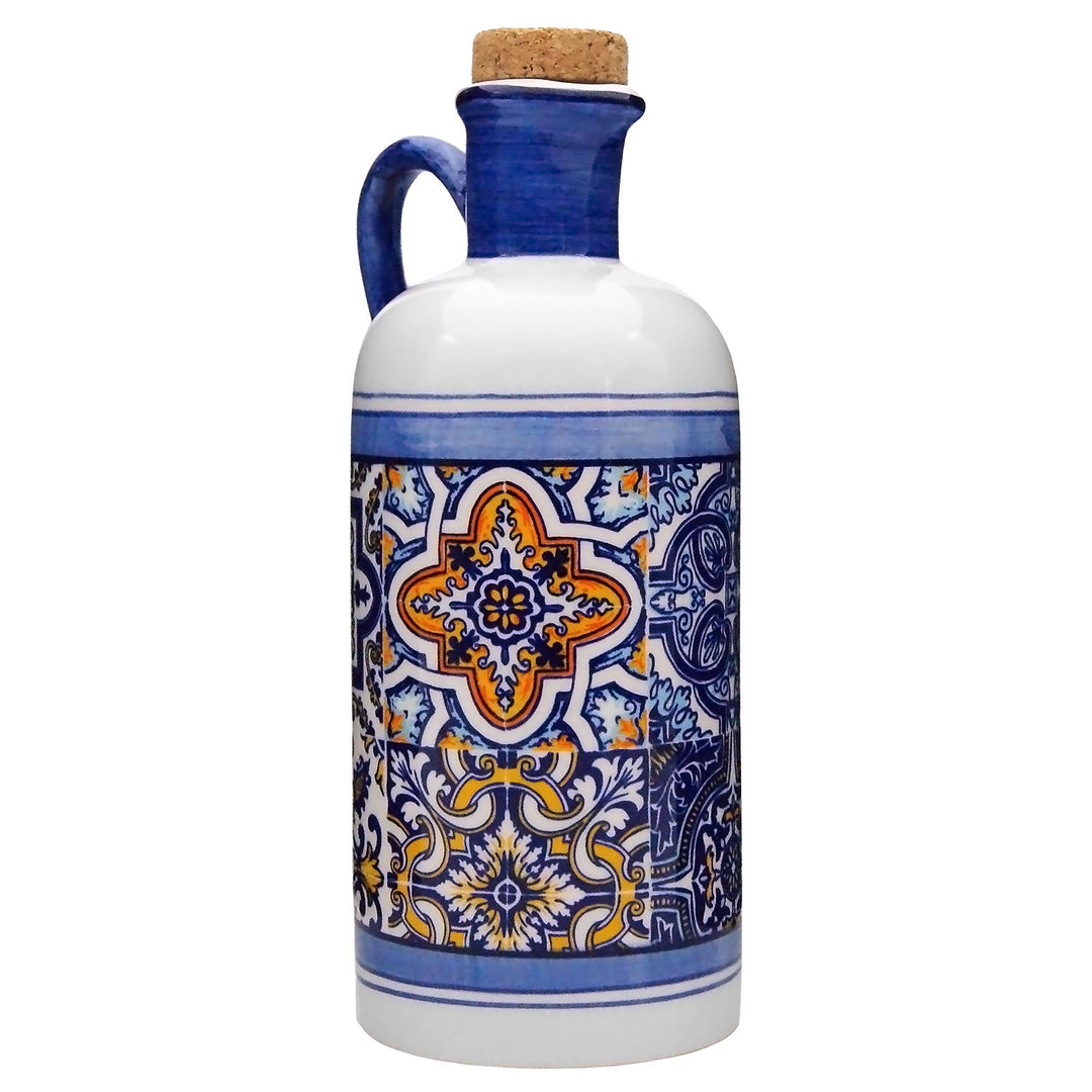 Portuguese Pottery Alcobaça Ceramic Olive Oil Cruet Bottle Dispenser