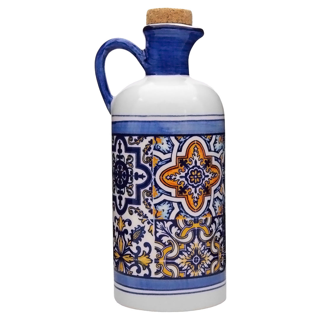Portuguese Pottery Alcobaça Ceramic Olive Oil Cruet Bottle Dispenser