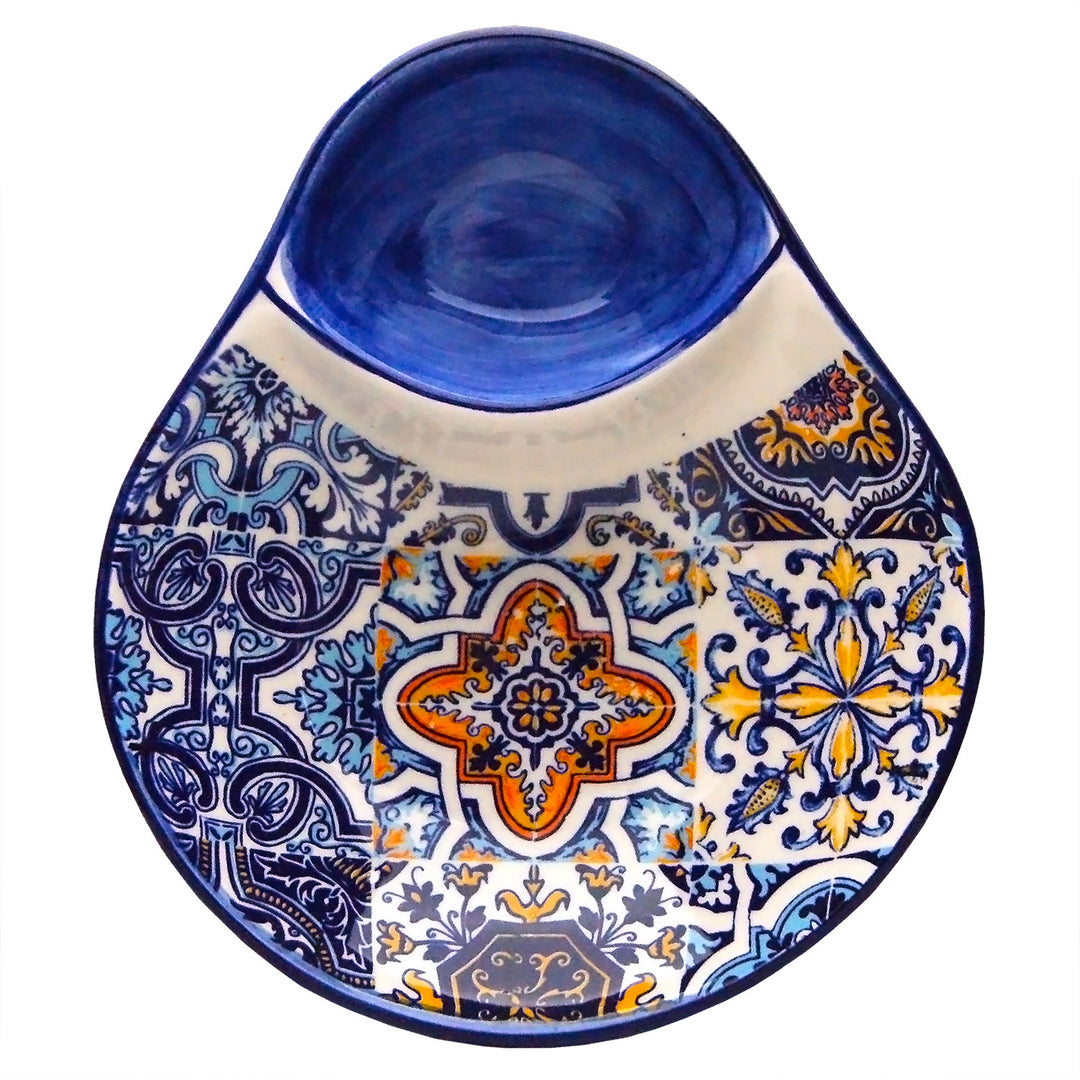 Portuguese Pottery Alcobaça Ceramic Olive Serving Dish with Pit Holder