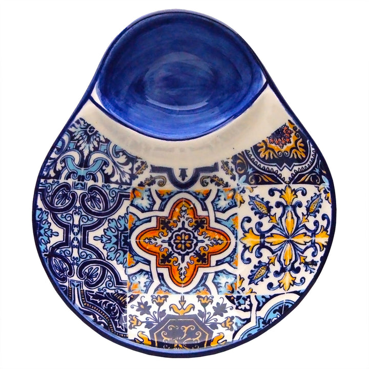 Portuguese Pottery Alcobaça Ceramic Olive Serving Dish with Pit Holder