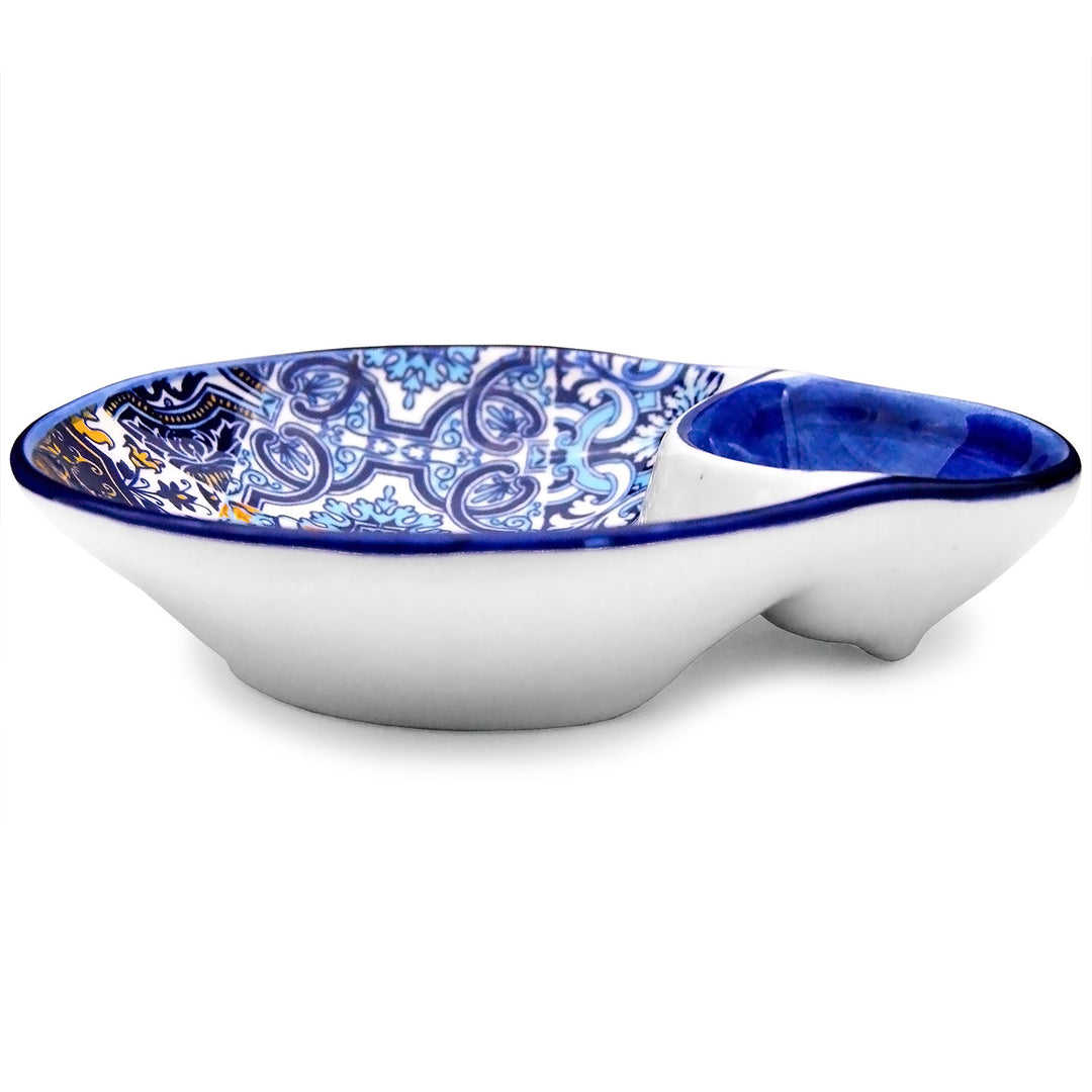 Portuguese Pottery Alcobaça Ceramic Olive Serving Dish with Pit Holder