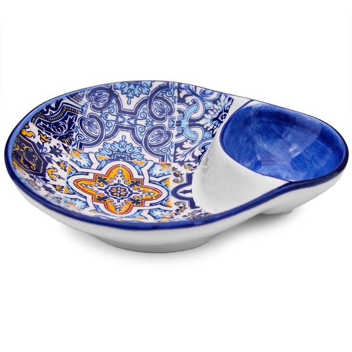 Portuguese Pottery Alcobaça Ceramic Olive Serving Dish with Pit Holder